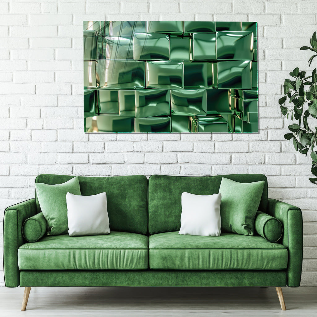 Temperli Cam Modern Soyut Duvar Tablosu – Metalik Yeşil 3D Doku Tasarımı, Lüks Cam Dekor Paneliat Eseri (Kopya)