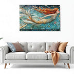 Temperli Cam Deniz Kızı Duvar Tablosu – Vitray Mozaik Sanat Tasarımı, Modern Mitolojik Dekorya)