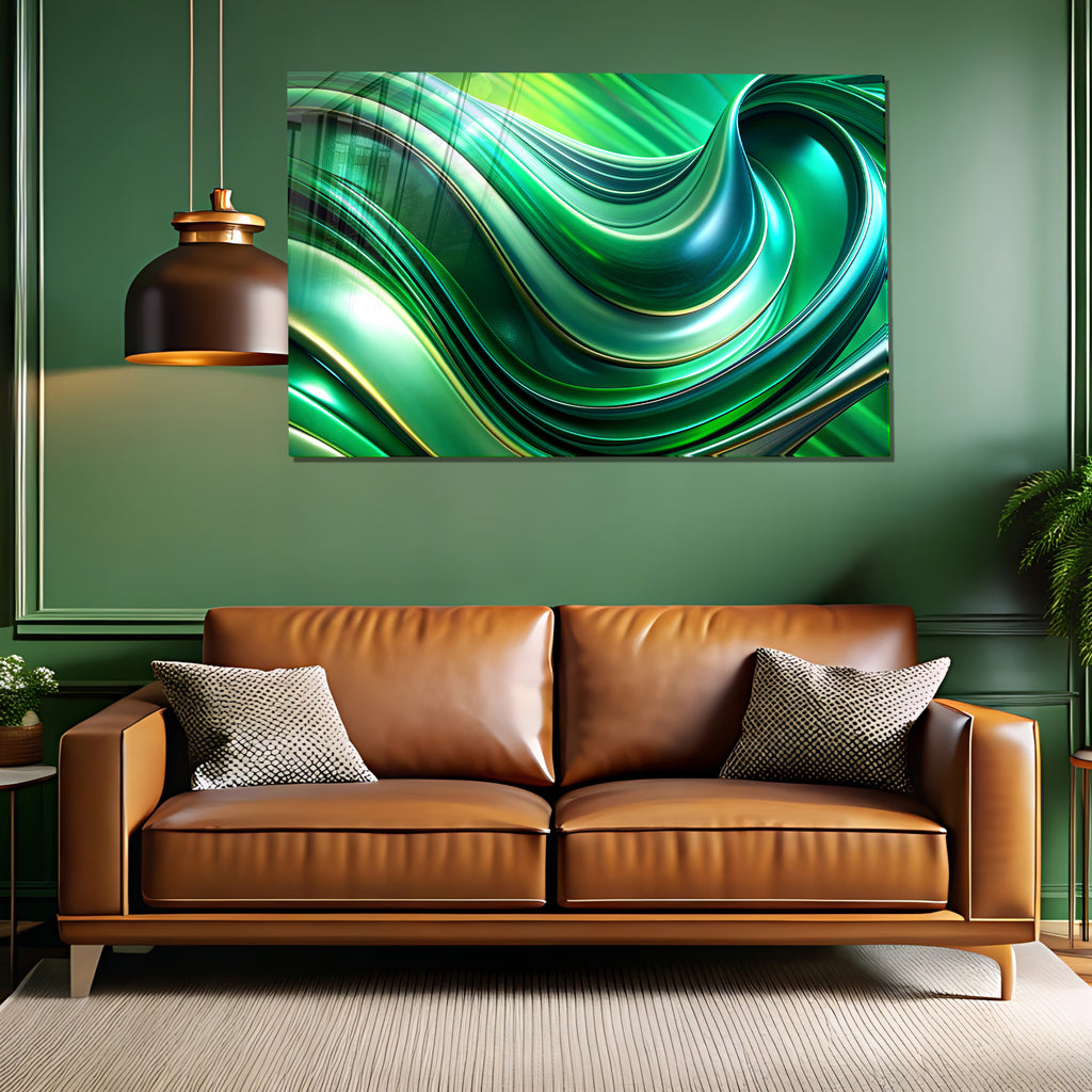 Yeşil Renkli Soyut Temperlenmiş Cam Tablo