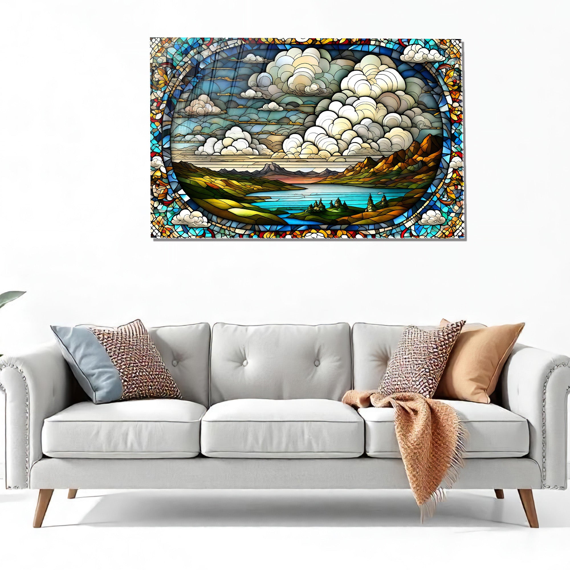 Günbatı Temalı Vitray Görünümlü Temperli Cam Tablo – Renkli Doğa Duvar Dekoru (Kopya)