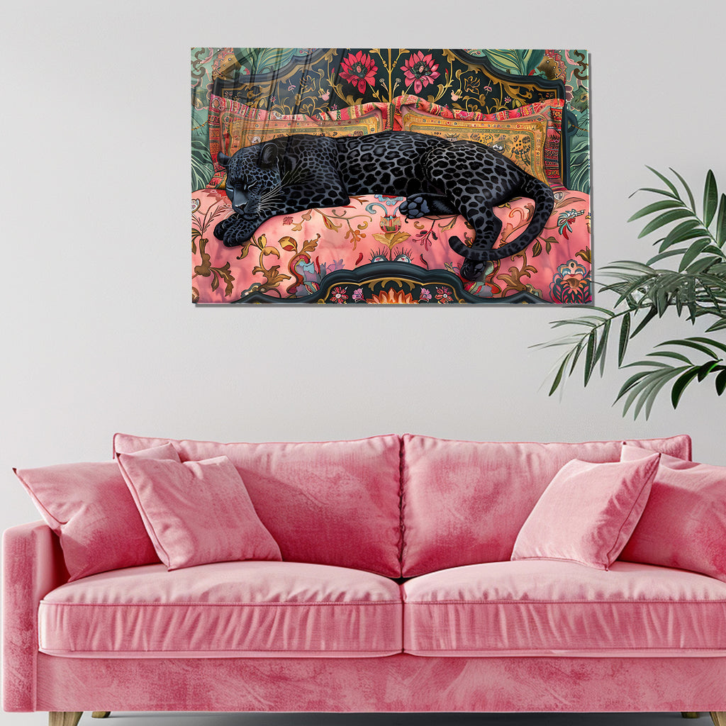 Temperli Cam Leopar Duvar Tablosu – Modern Bohem Hayvan Temalı Dekor, Lüks Sanat Tasarımı