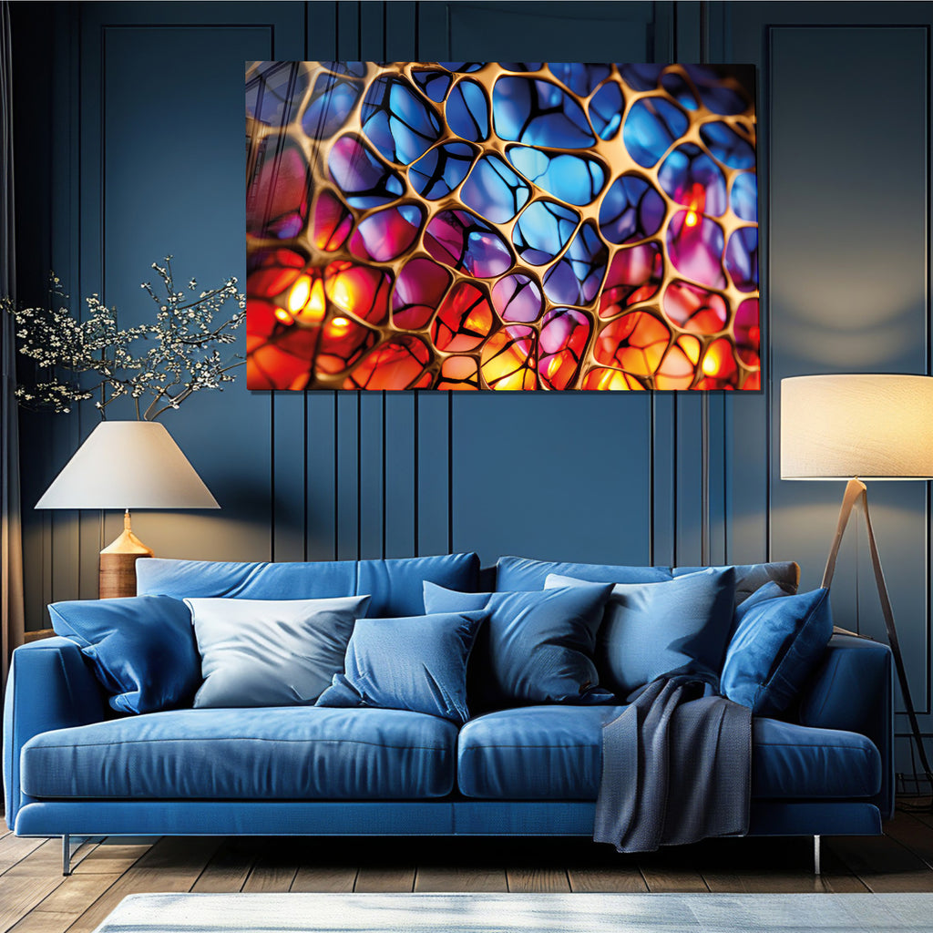 Abstract Stained Glass Wall Art – Colorful Geometric Tempered Glass Panel