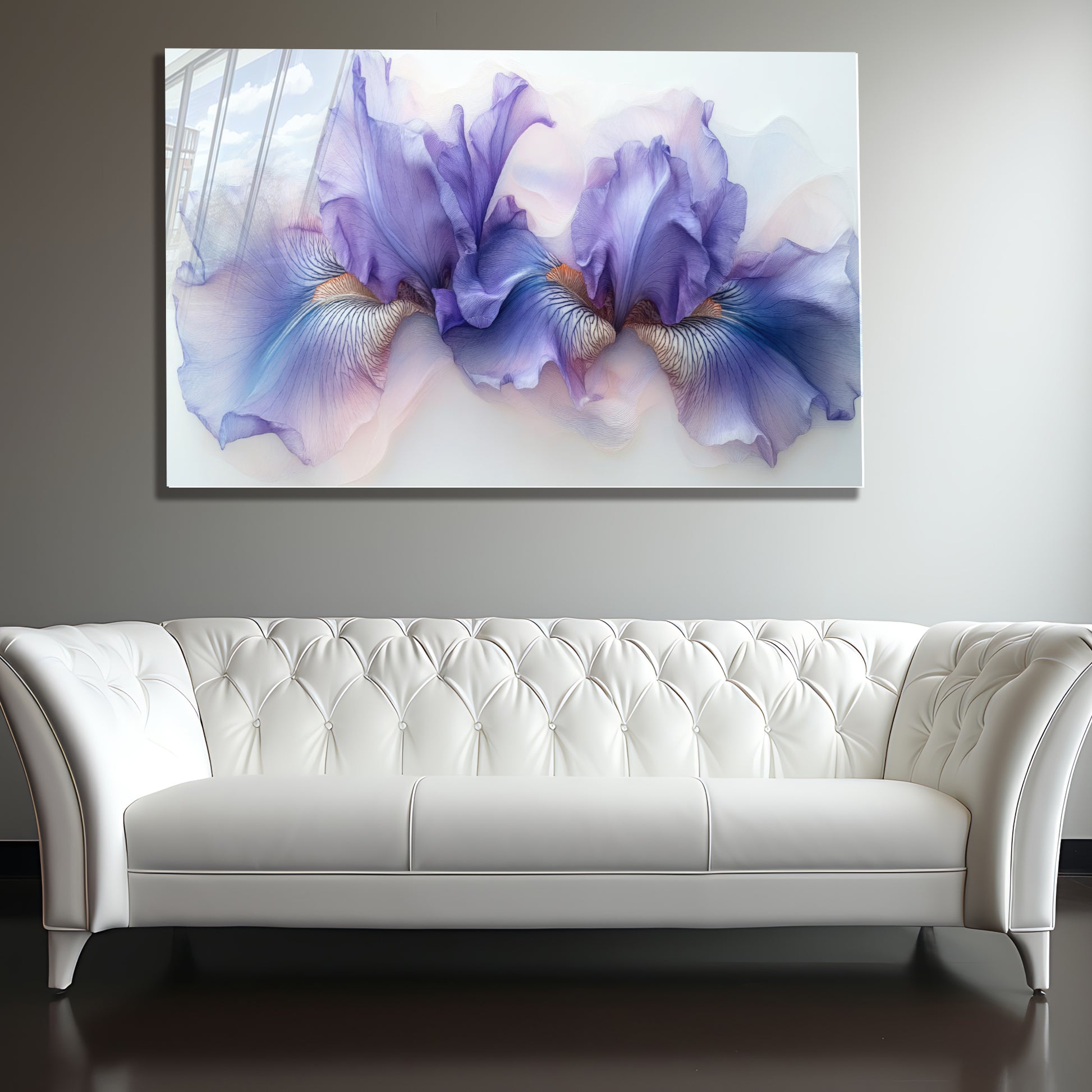 Purple Iris Flower Glass Wall Art – Minimalist Floral Print on Tempered Glass