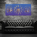 slami Saatli Temperli Cam Tablo – Allah & Muhammed Yazılı Modern Duvar Saati, Ahşap Desenli Premium UV Baskı