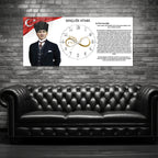 Gençliğe Hitabe Temalı Cam Duvar Saati  –Atatürk Portresi Ve Gençliğe Hitabe Tasarım, Premium UV Baskı Duvar Saati