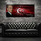 Kırmızı Türk Bayraklı Saatli Temperli Cam Saat –Atatürk Portresi  Tasarım, Premium UV Baskı Duvar Saati