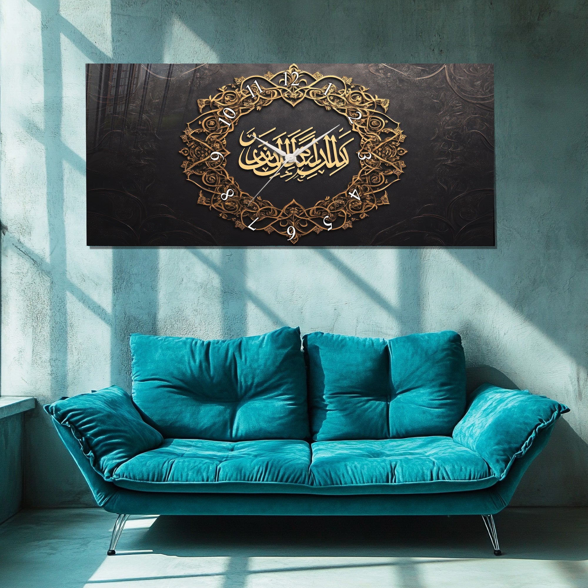 Temperlenmiş Cam İslami Duvar Saati – “Lâ İlâhe İllAllâh” Hat Sanatı, Siyah Altın Asil Dekor