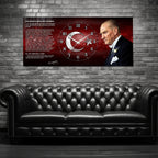 Kırmızı Türk Bayraklı Saatli Temperli Cam Tablo –Atatürk Portresi Ve Gençliğe Hitabe Tasarım, Premium UV Baskı Duvar Saati (Kopya) (Kopya)
