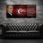 Kırmızı Türk Bayraklı Saatli Temperli Cam Tablo –Atatürk Portresi Ve Gençliğe Hitabe Tasarım, Premium UV Baskı Duvar Saati (Kopya)