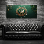 Temperli Cam İslami Duvar Saati – Hz. Muhammed (S.A.V.) Hat Sanatı, Yeşil Altın İslami Dekor