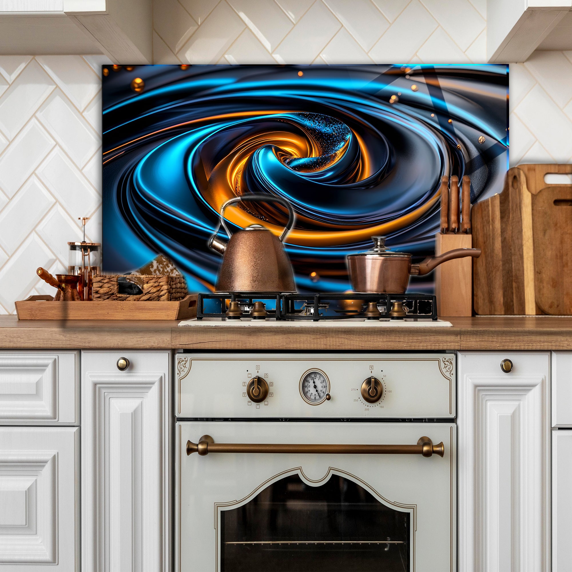 Temperli Cam Duvar Tablosu  Renkli Soyut