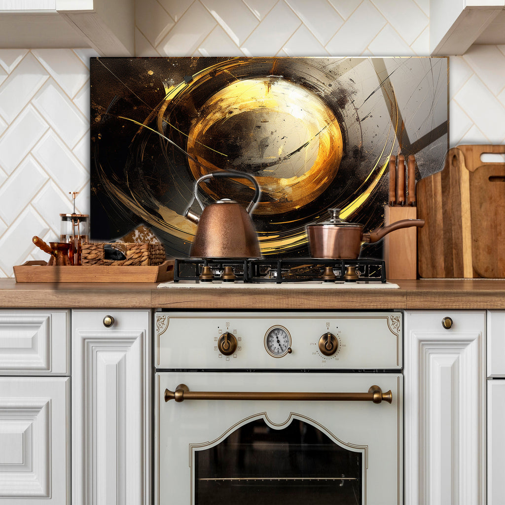 Temperli Cam Duvar Tablosu  Gold Soyut