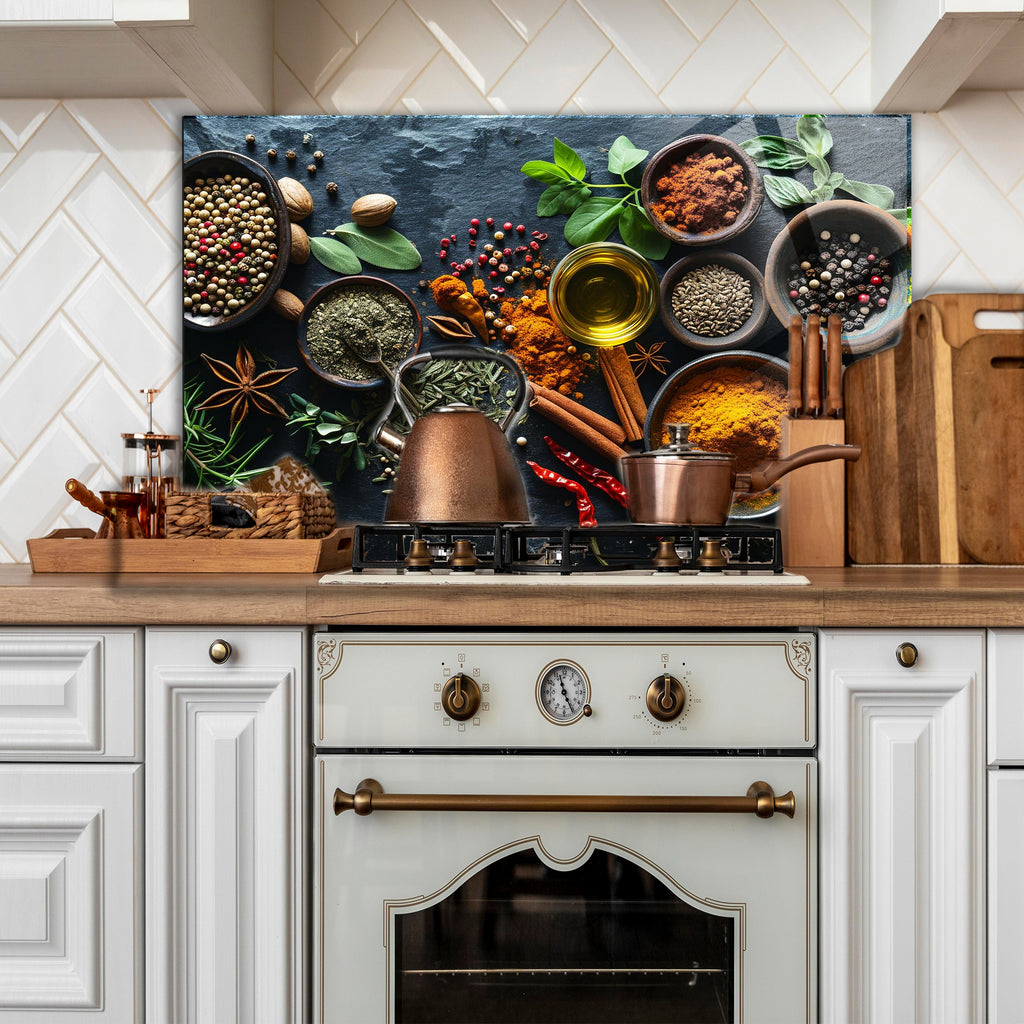 Temperli Cam Duvar Tablosu  Renkli Baharatlar Soyut