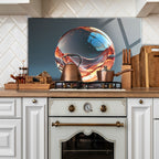 Temperli Cam Duvar Tablosu  Renkli Cam Küre Soyut