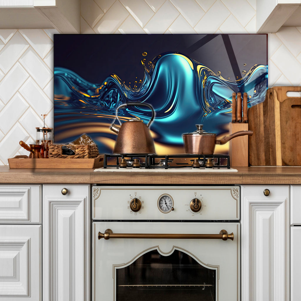 Temperli Cam Duvar Tablosu  Soyut Metalik