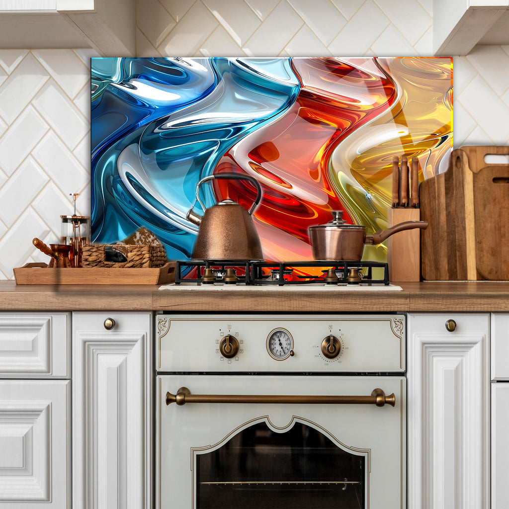 Temperli Cam Duvar Tablosu  Soyut Renkli Camlar