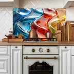 Temperli Cam Duvar Tablosu  Soyut Renkli Camlar