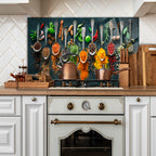 Temperli Cam Duvar Tablosu  Soyut Renkli Baharatlar