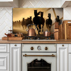 Temperli Cam Duvar Tablosu  Koşan Atlar