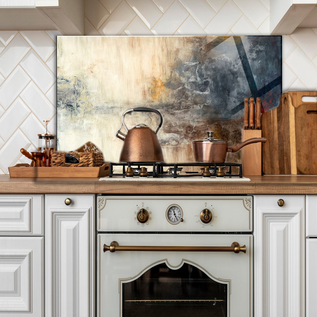 Temperli Cam Duvar Tablosu  Soyut Wabi Sabi