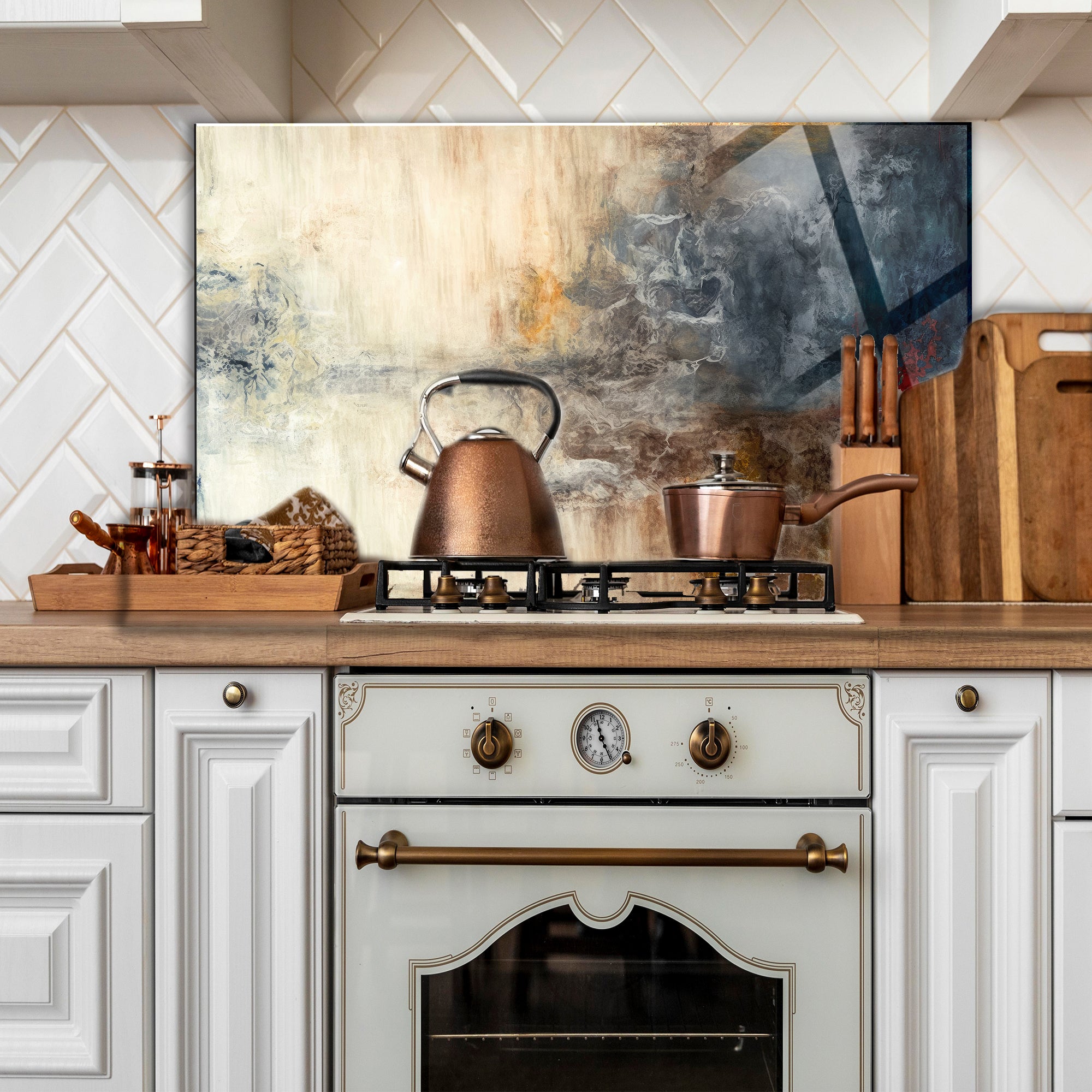 Temperli Cam Duvar Tablosu  Soyut Wabi Sabi