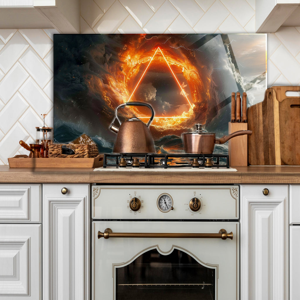 Temperli Cam Duvar Tablosu  Soyut