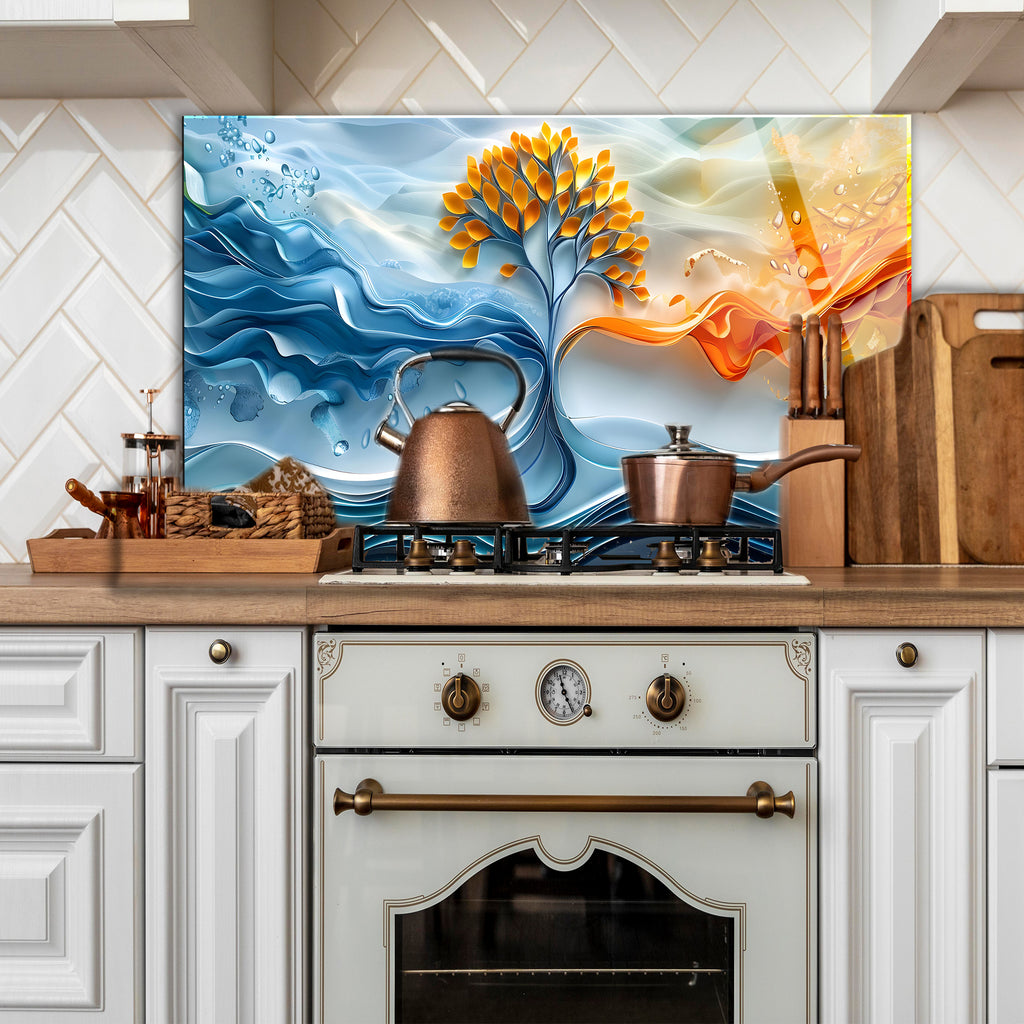 Temperli Cam Duvar Tablosu  Soyut