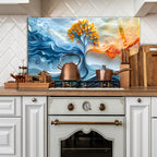 Temperli Cam Duvar Tablosu  Soyut