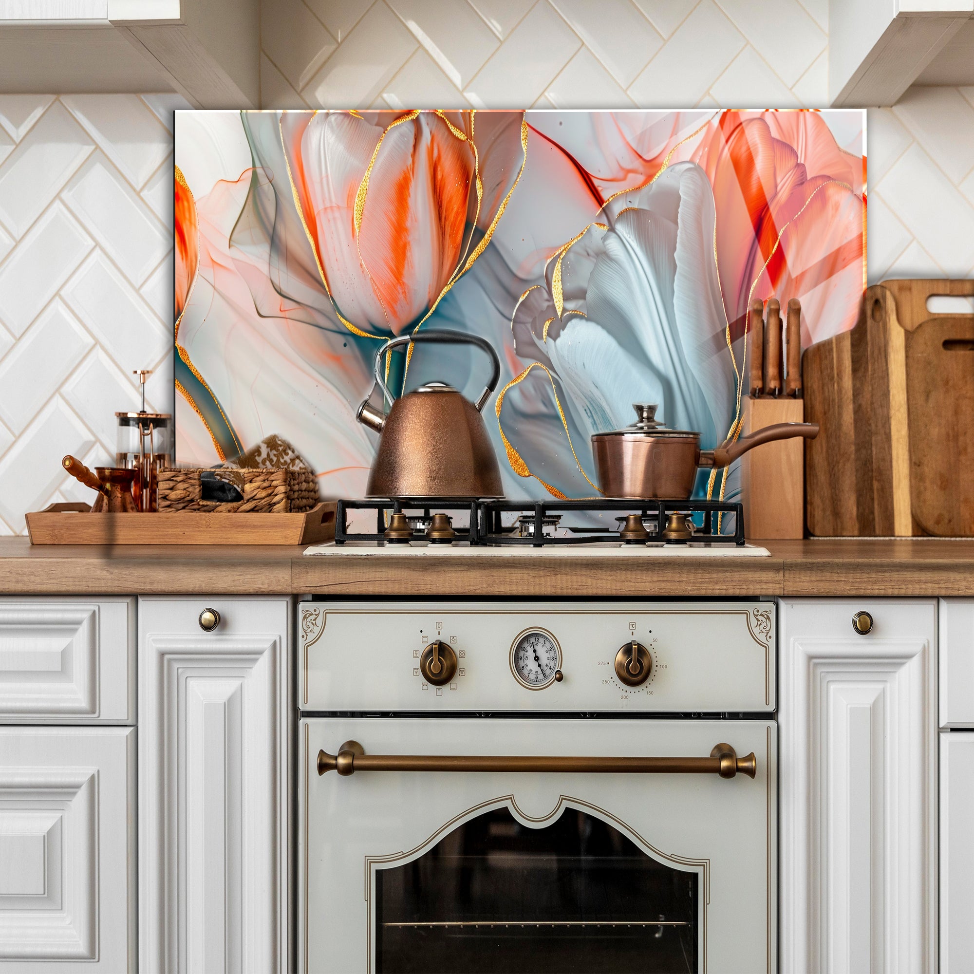 Temperli Cam Duvar Tablosu  Pembe Laleler