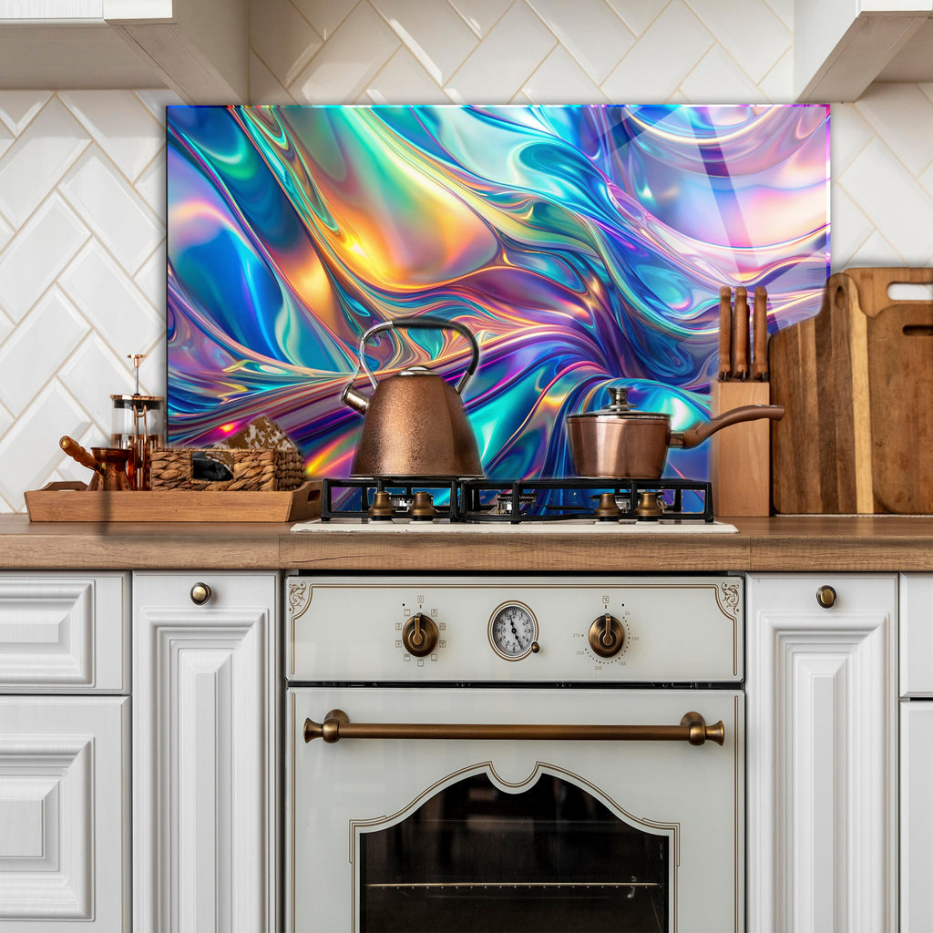 Temperli Cam Duvar Tablosu  Renkli Soyut