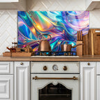 Temperli Cam Duvar Tablosu  Renkli Soyut