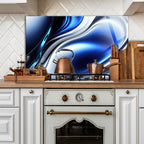 Temperli Cam Duvar Tablosu  Mavi Soyut