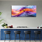 Soyut Temalı Temperli Cam Duvar Saati – Altın Detaylı Modern Tasarım, Büyük Boy Duvar Dekoru