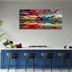 Manzara Temalı Temperli Cam Duvar Saati – Altın Detaylı Modern Tasarım, Büyük Boy Duvar Dekoru