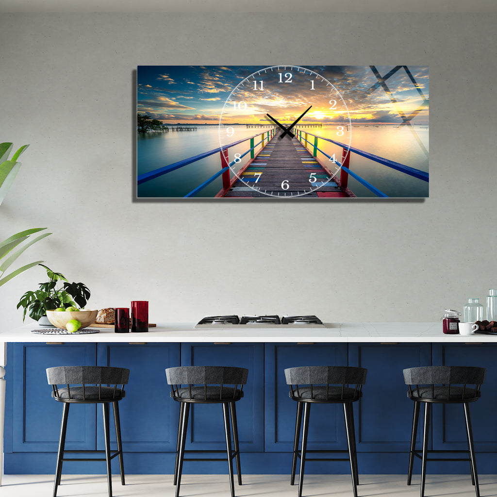 Manzara Temalı Temperli Cam Duvar Saati – Altın Detaylı Modern Tasarım, Büyük Boy Duvar Dekoru (Kopya) (Kopya)