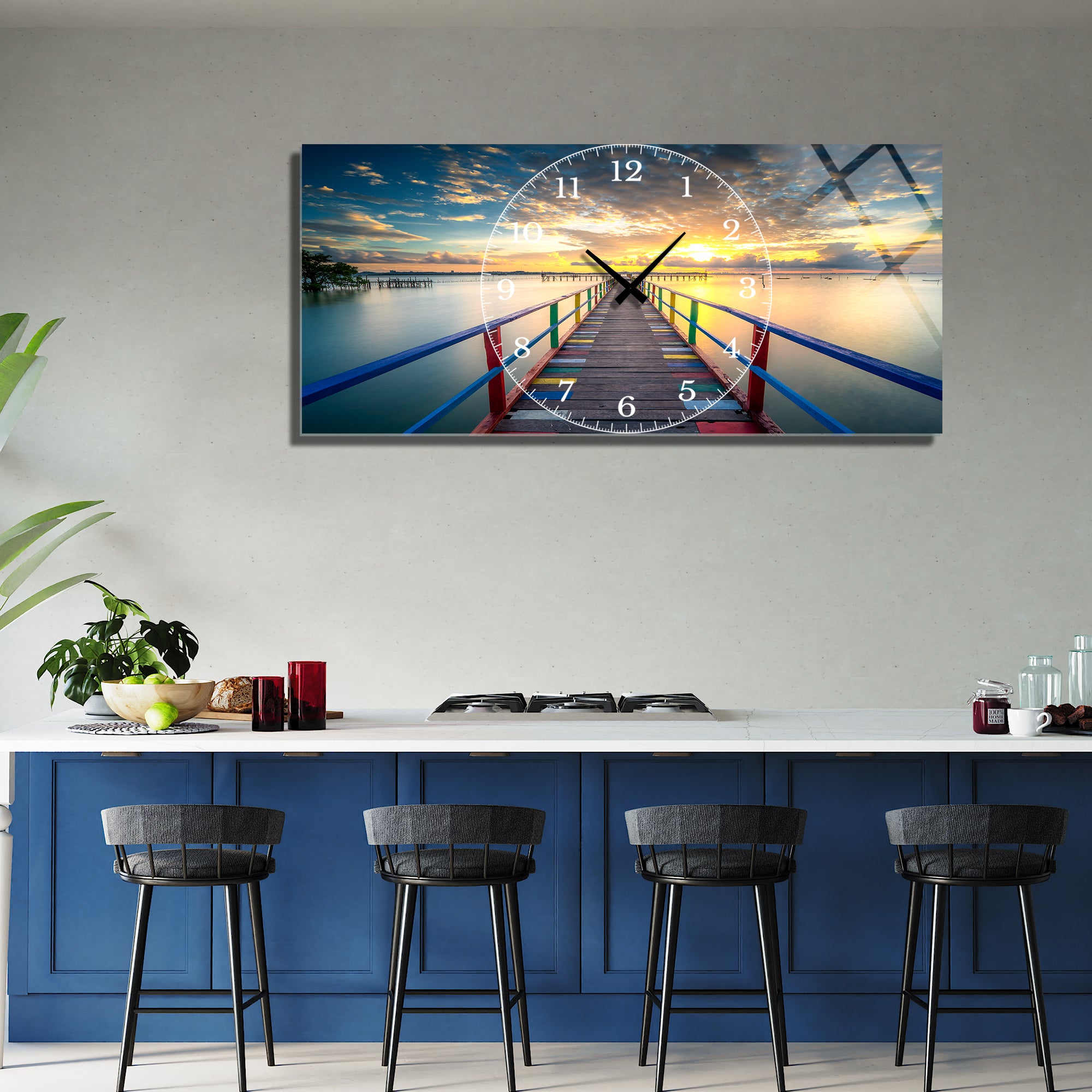 Manzara Temalı Temperli Cam Duvar Saati – Altın Detaylı Modern Tasarım, Büyük Boy Duvar Dekoru (Kopya) (Kopya)