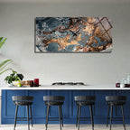 Soyut Temalı Temperli Cam Duvar Saati – Altın Detaylı Modern Tasarım, Büyük Boy Duvar Dekoru