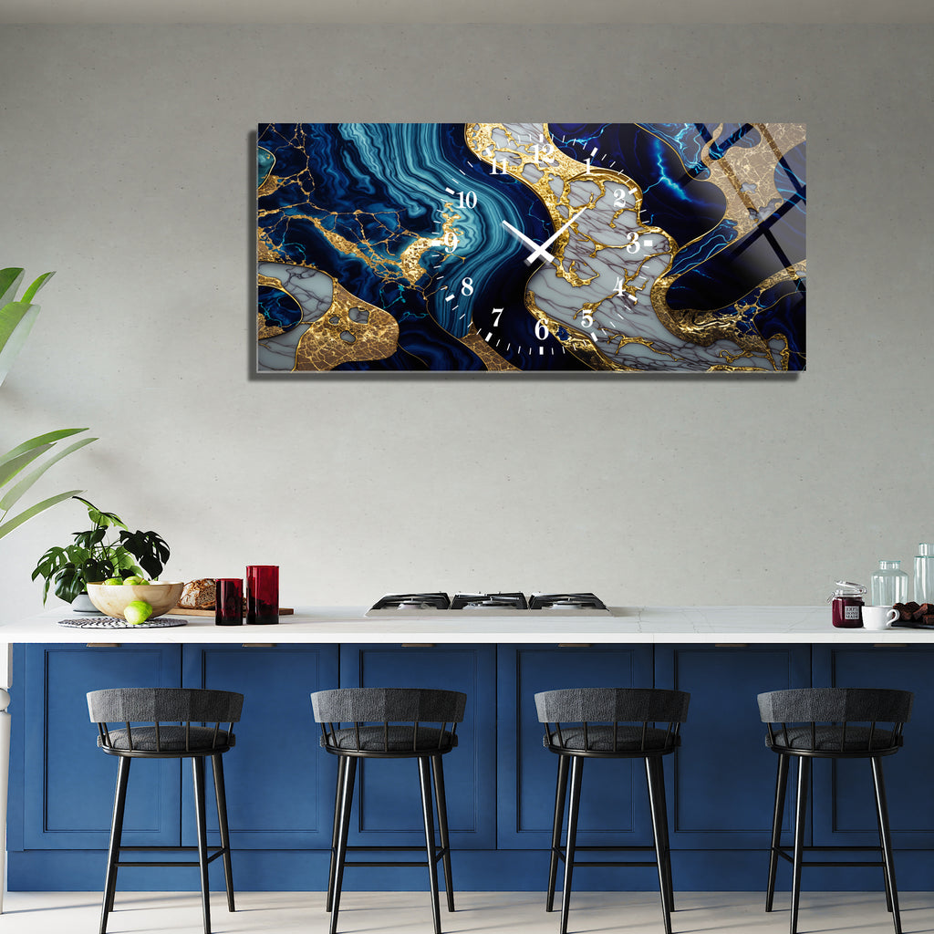 Soyut Temalı Temperli Cam Duvar Saati – Altın Detaylı Modern Tasarım, Büyük Boy Duvar Dekoru (Kopya)
