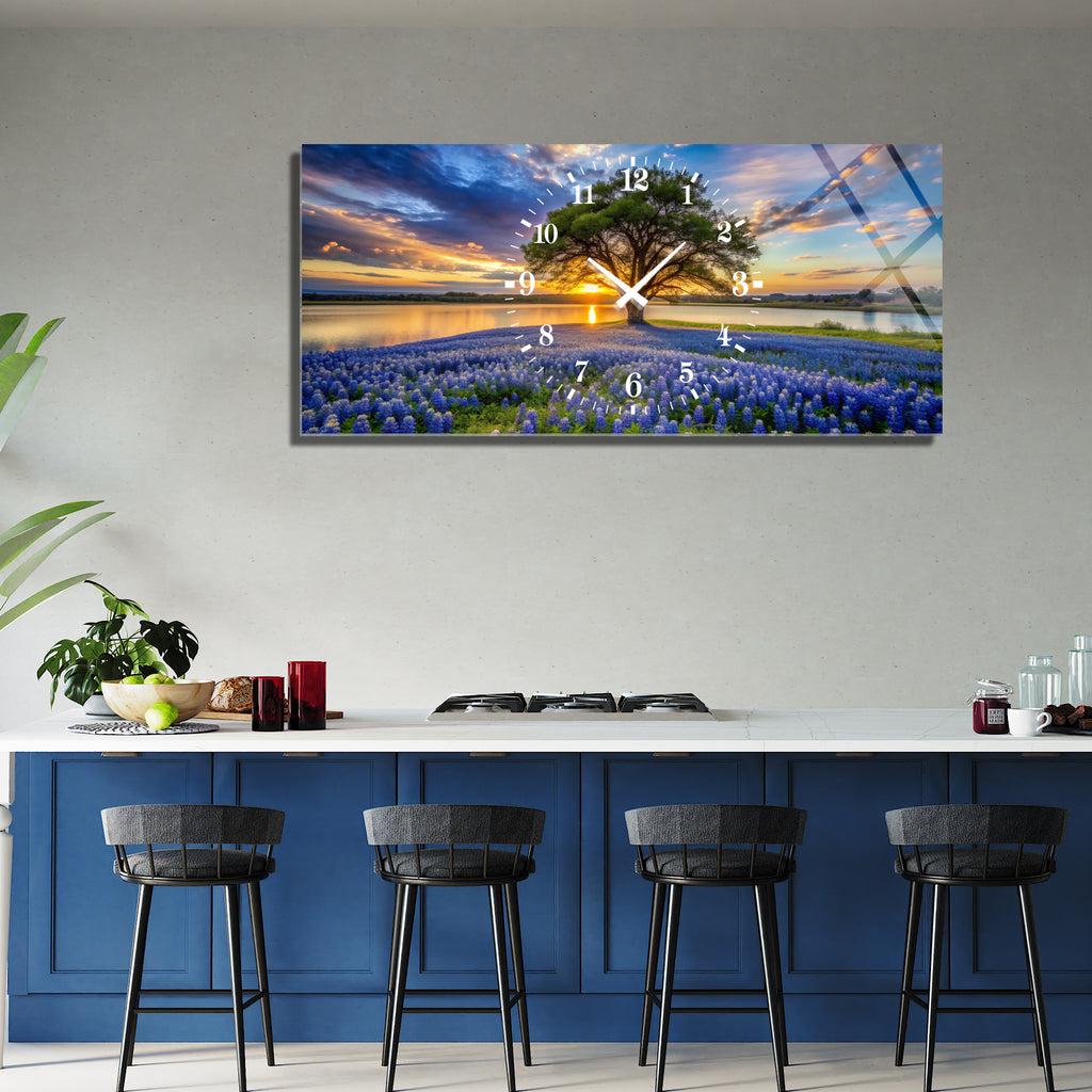 Manzara Temalı Temperli Cam Duvar Saati – Altın Detaylı Modern Tasarım, Büyük Boy Duvar Dekoru (Kopya)