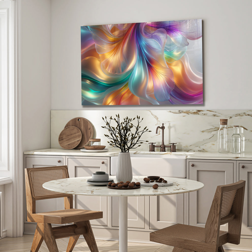 Renkli ipeksi Soyut Temperlenmiş Cam Tablo, Modern 3D Duvar Dekoru, Şık ve Lüks Cam Sanat Eseri