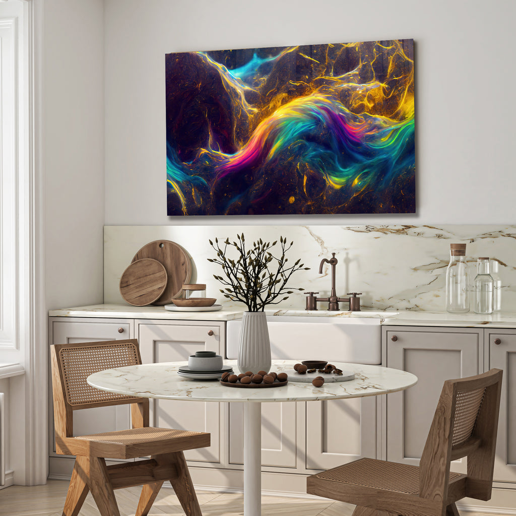 Renkli Metalik Soyut Temperlenmiş Cam Tablo, Modern 3D Duvar Dekoru, Şık ve Lüks Cam Sanat Eseri