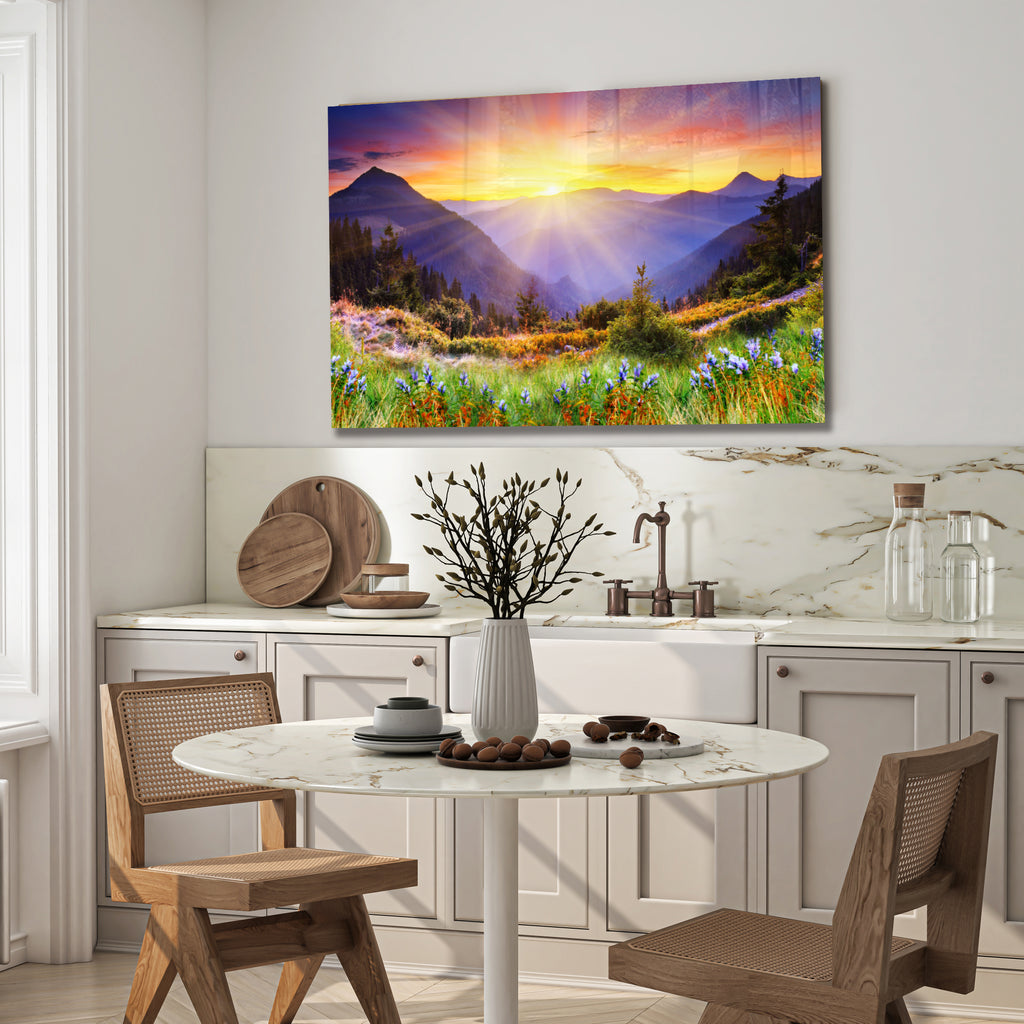 Floral Landscape Print on Tempered Glass – Framed or Frameless, Stained Glass Wall Art, Landscape Glass Panel (Copy) (Copy)