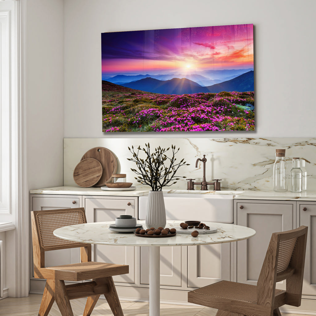 Dramatic Sunset Glass Wall Art – Tempered Glass Landscape Print, Large Framed or Frameless Wall Decor, Stained Glass Wall Art, Landscape Glass Panel (Copy)