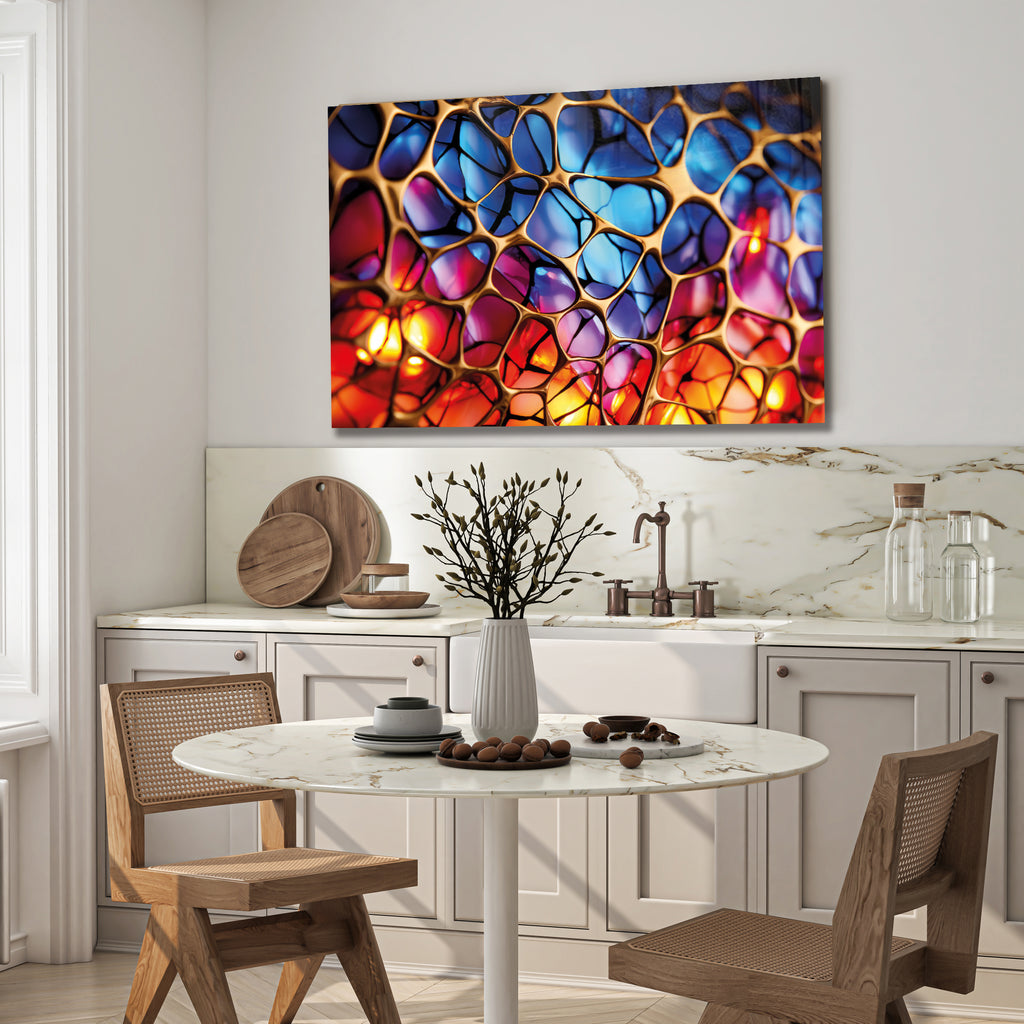 Abstract Stained Glass Wall Art – Colorful Geometric Tempered Glass Panel
