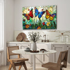 Kelebek Temalı Vitray Görünümlü Temperli Cam Tablo – Renkli Doğa Duvar Dekoru