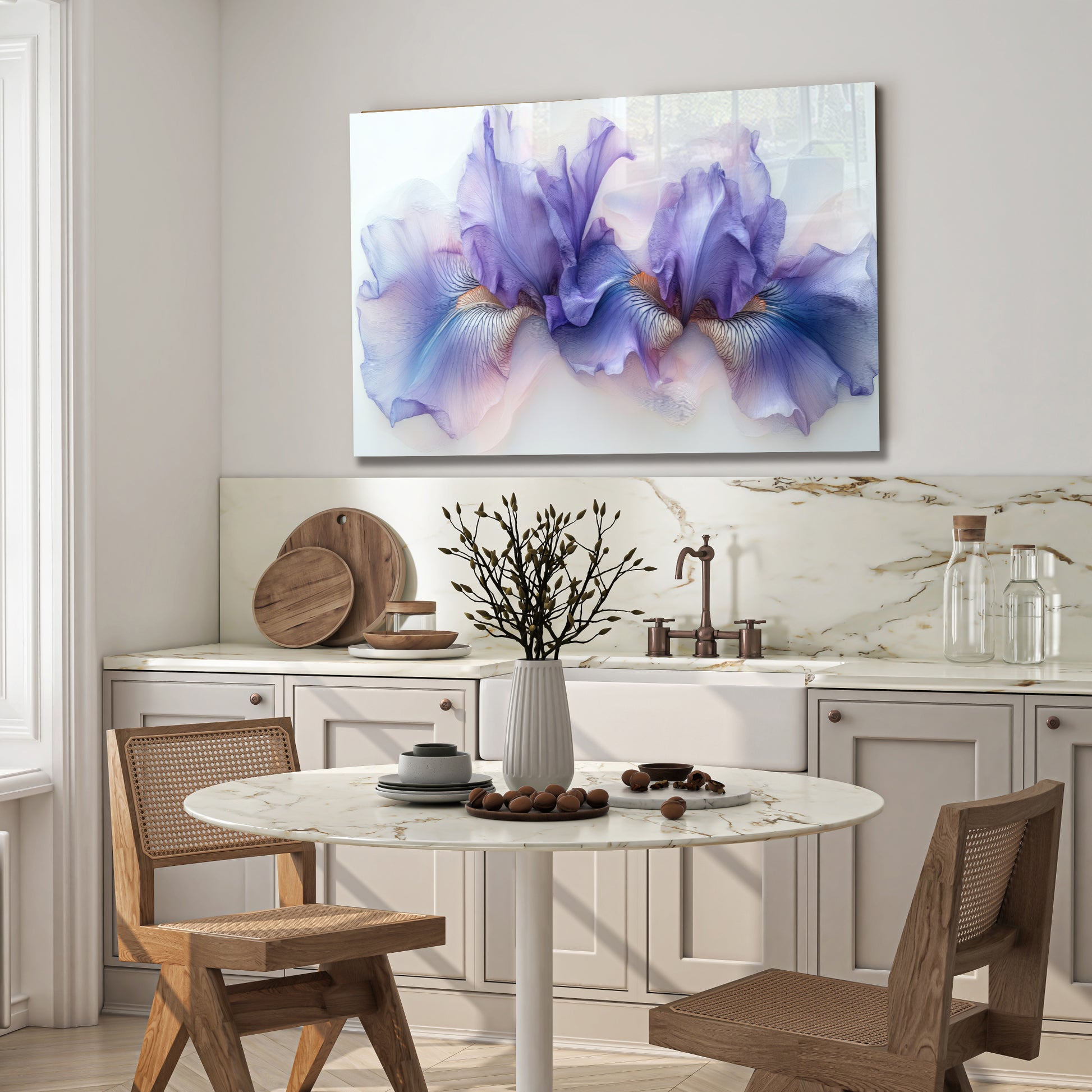 Purple Iris Flower Glass Wall Art – Minimalist Floral Print on Tempered Glass