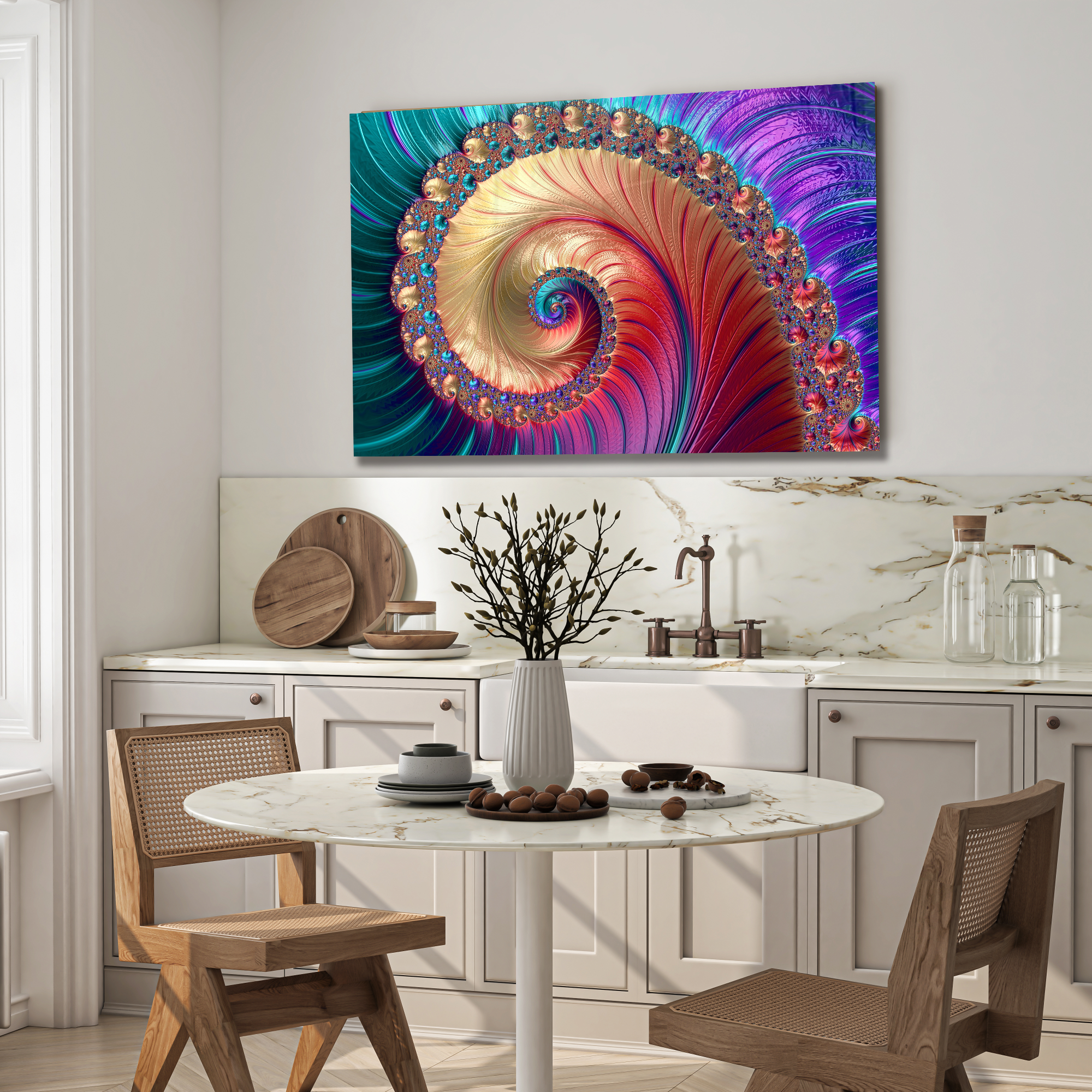 Temperli Cam Duvar Tablosu – Altın Mavi Soyut Dekor