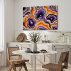 Temperli Cam Duvar Tablosu – Turuncu Mor Mermer Soyut Dekor