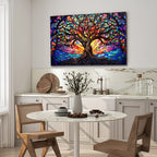 Ağaç Temalı Vitray Görünümlü Temperli Cam Tablo – Renkli Doğa Duvar Dekoru