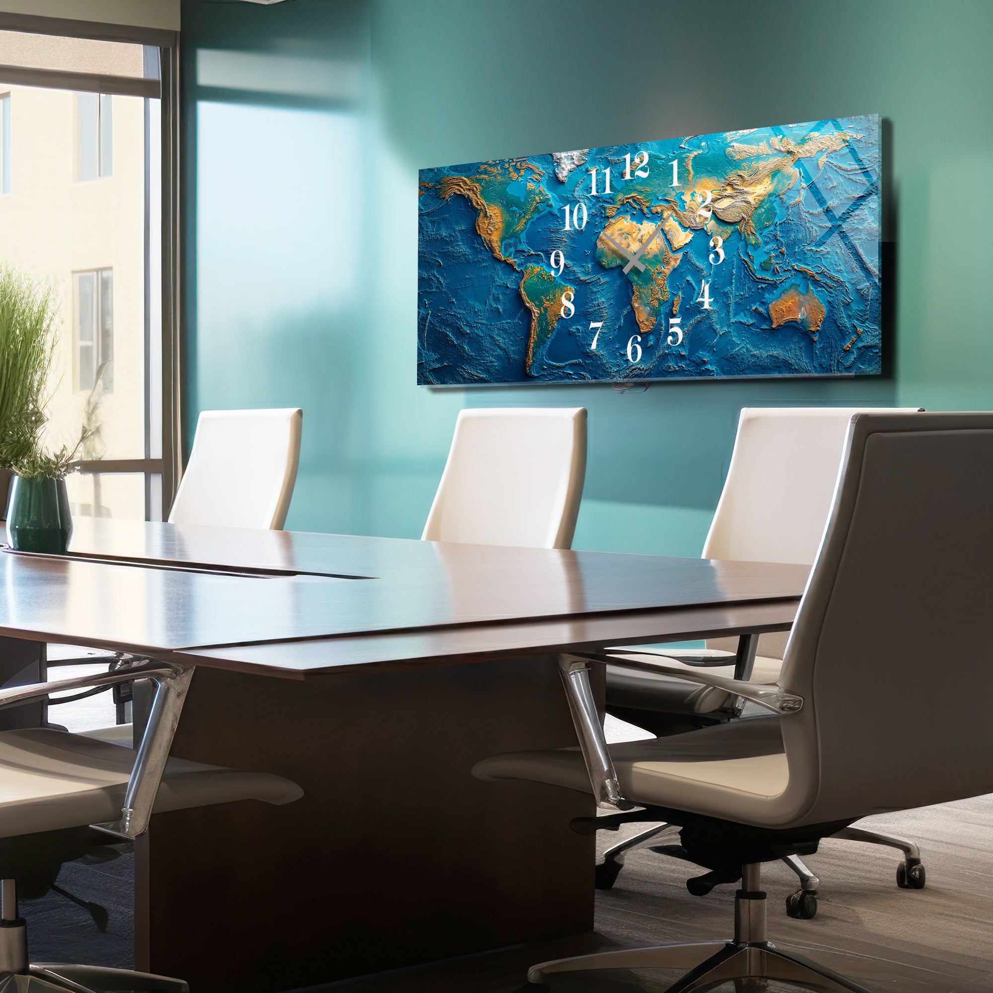 Dünya Haritası Temalı Temperli Cam Duvar Saati – Altın Detaylı Modern Tasarım, Büyük Boy Duvar Dekoru (Kopya)